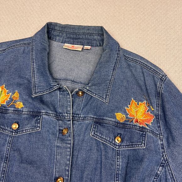 Quacker Factory Denim Shirt Womens 3x Blue Autumn Embroidered Top Fall - Picture 3 of 10